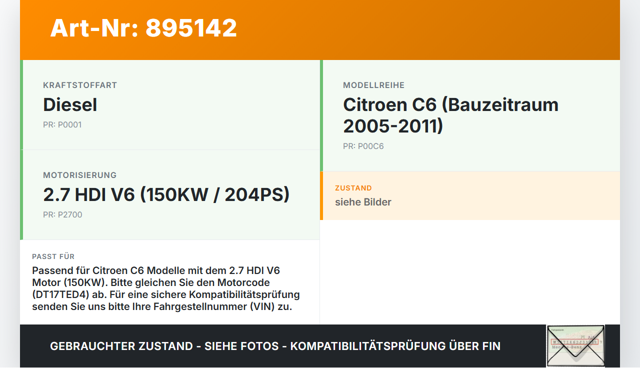 Citroen C6 05-11 HDI 2,7 150KW Kraftstoffkühler Kraftstoff- Kühler Citroen C6 05-11 01.05.2005 1579KG gebraucht Vorschau 3
