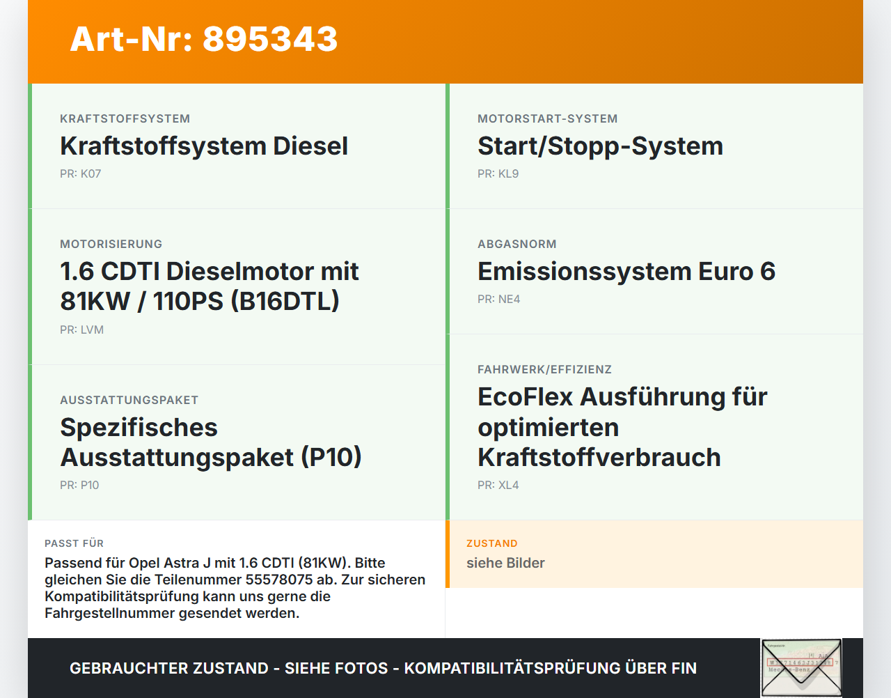 Opel Astra J 12-18 CDTI 1,6 81KW Injektor Einspritzdüse Zyl.1 Opel Astra J 12-18 31.08.2015 55578075 gebraucht Vorschau 3