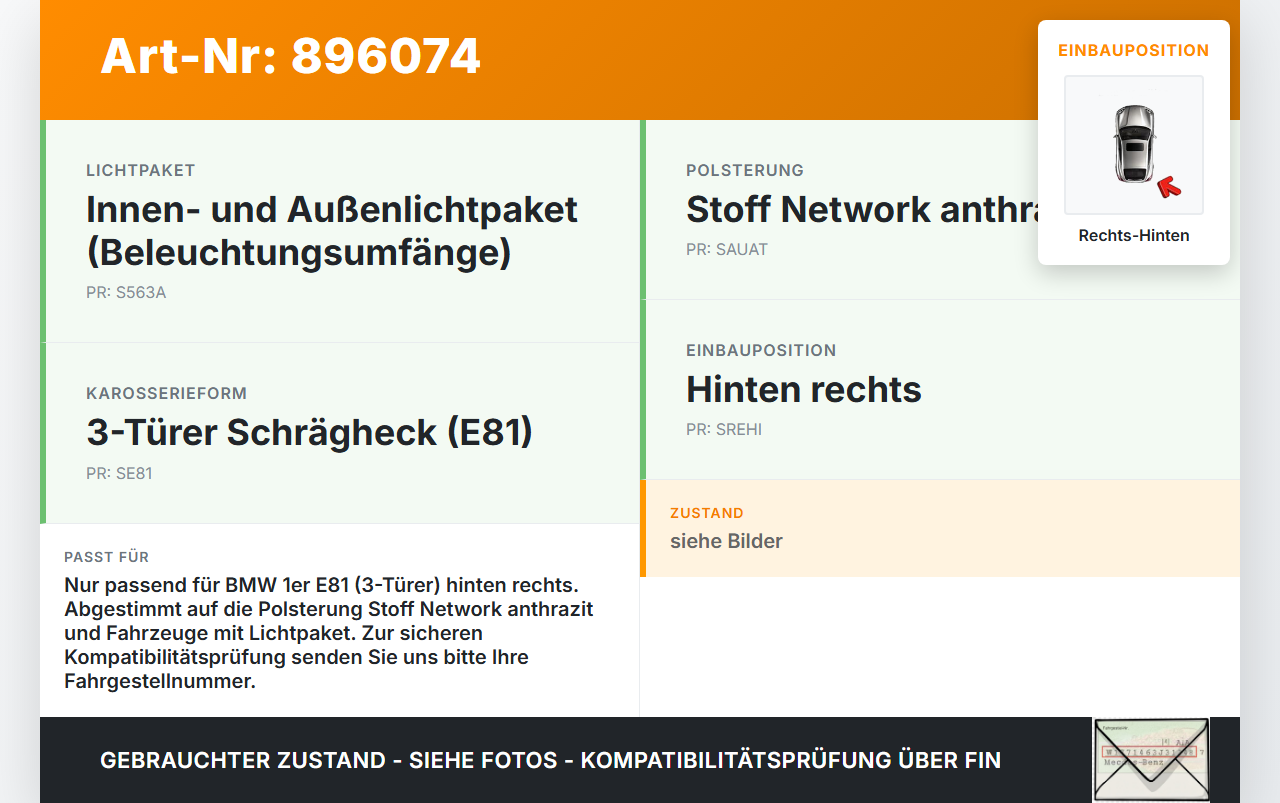 BMW E81 1er 120d 07-11 3T Verkleidung Seitenverkleidung Innenausbau Groß Rechts Hinten BMW E81 1er 120d 07-11... Vorschau 3