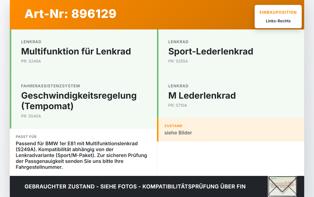BMW E81 1er 120d 07-11 Lenkradschalter Multifunktionstasten Schalter für Lenkrad Links und Rechts BMW E81 1er 120d... Vorschau 3
