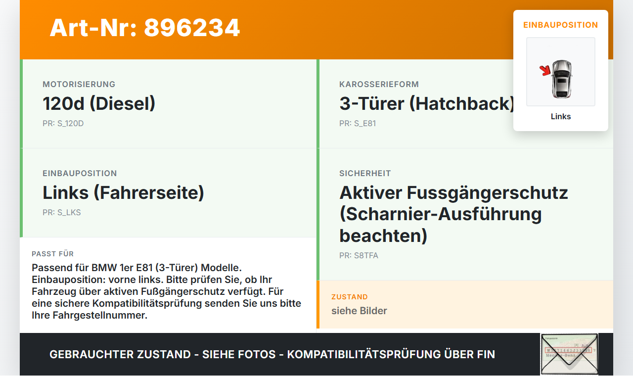 BMW E81 1er 120d 07-11 3T Scharnier für Motorhaube Motorhaubenscharnier Links BMW E81 1er 120d 07-11 16.10.2007... Vorschau 3