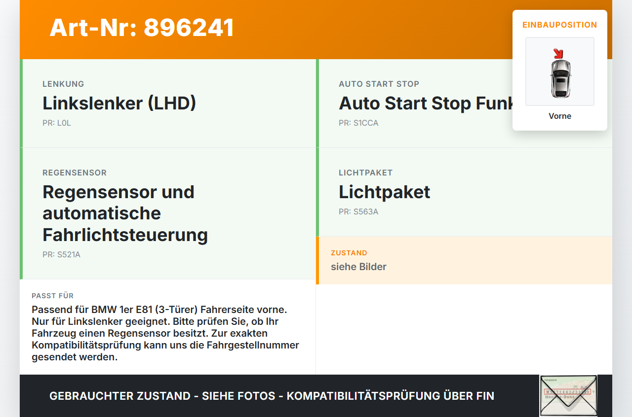 BMW E81 1er 120d 07-11 2x Scheibenwischer Wischarm Vorne BMW E81 1er 120d 07-11 16.10.2007 6161-9450003 9450003... Vorschau 3