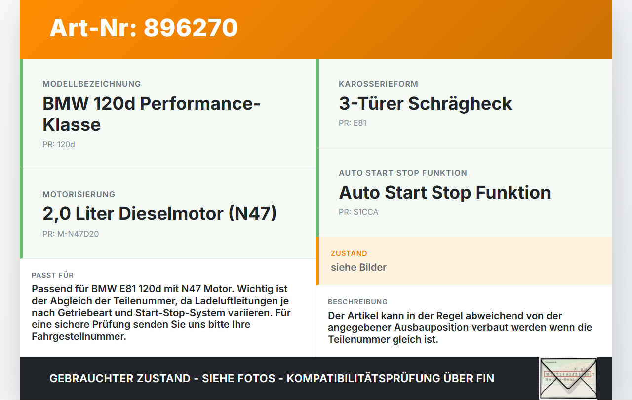 BMW E81 1er 120d 07-11 2,0d 130KW Turboschlauch Ladeluftschlauch Luftschlauch BMW E81 1er 120d 07-11 16.10.2007... Vorschau 3