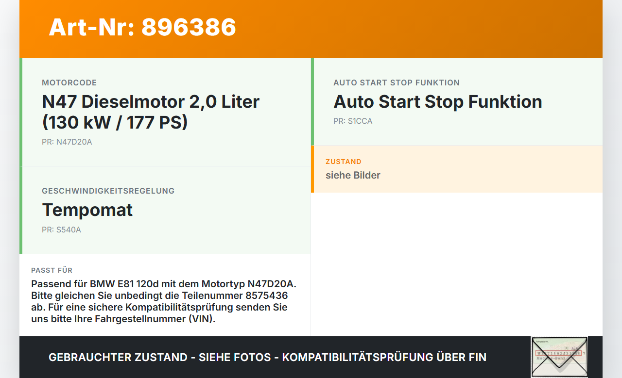BMW E81 1er 120d 07-11 2,0d 130KW N47D20A Nockenwelle Auslass BMW E81 1er 120d 07-11 16.10.2007 1131-8575436... Vorschau 3