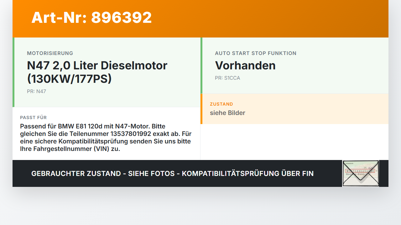 BMW E81 1er 120d 07-11 2,0d 130KW Railsensor Drucksensor BMW E81 1er 120d 07-11 16.10.2007 7801992 13537801992... Vorschau 3