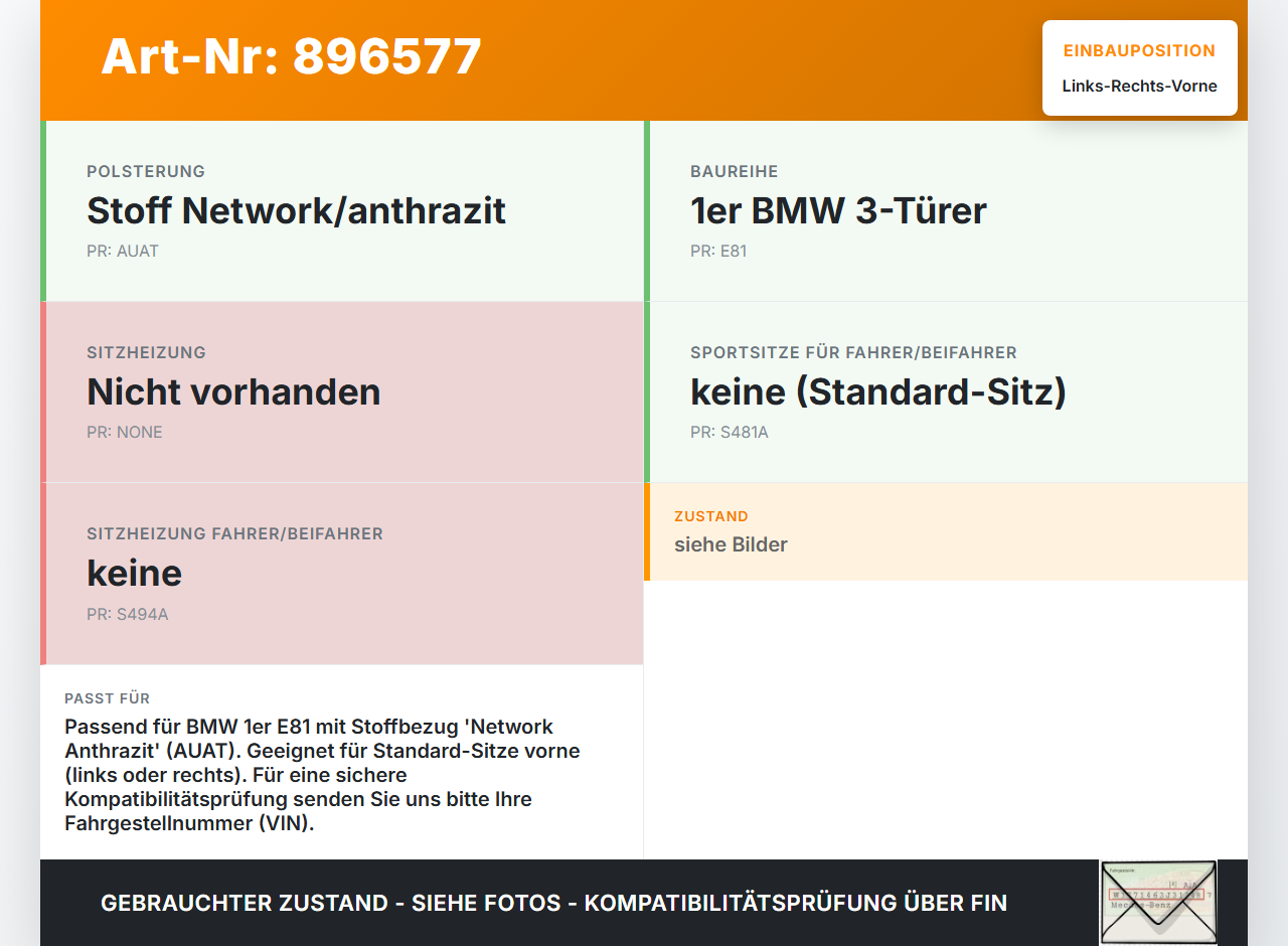 BMW E81 1er 120d 07-11 3T Kopfstütze für Beifahrer Sitz Rechts oder Links Vorne BMW E81 1er 120d 07-11 16.10.2007... Vorschau 3