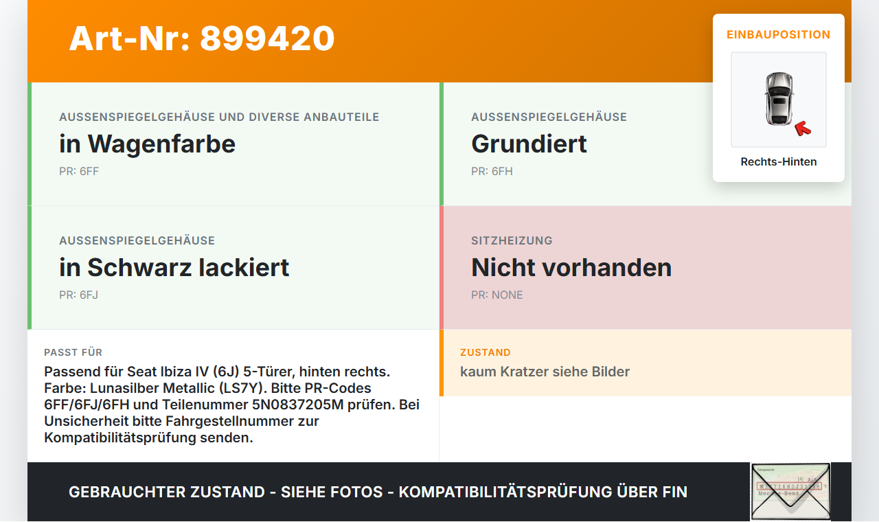 Seat Ibiza IV 6J 08-12 5T Türgriff Griff aussen Rechts Hinten LS7Y Seat Ibiza IV 6J 08-12 04.05.2011 5N0837205M... Vorschau 3