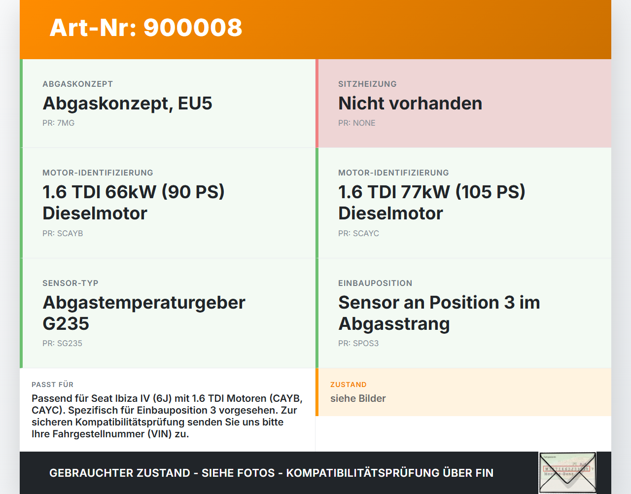 Seat Ibiza IV 6J 08-12 TDi 1,6 77KW Sensor Abgastemperatursensor Abgassonde Pos.3 Seat Ibiza IV 6J 08-12 04.05.2011... Vorschau 3