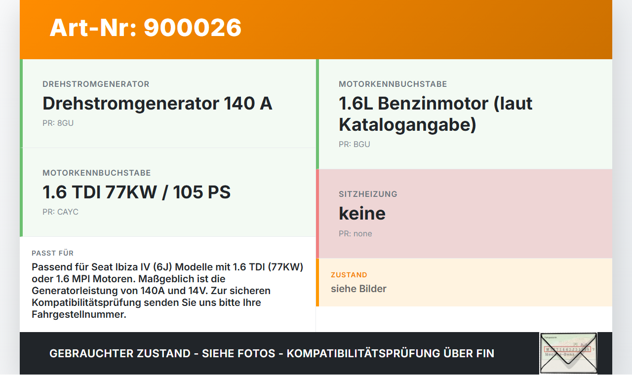 Seat Ibiza IV 6J 08-12 TDi 1,6 77KW Lichtmaschine Generator 140A 14V Seat Ibiza IV 6J 08-12 04.05.2011 06F903023F... Vorschau 3
