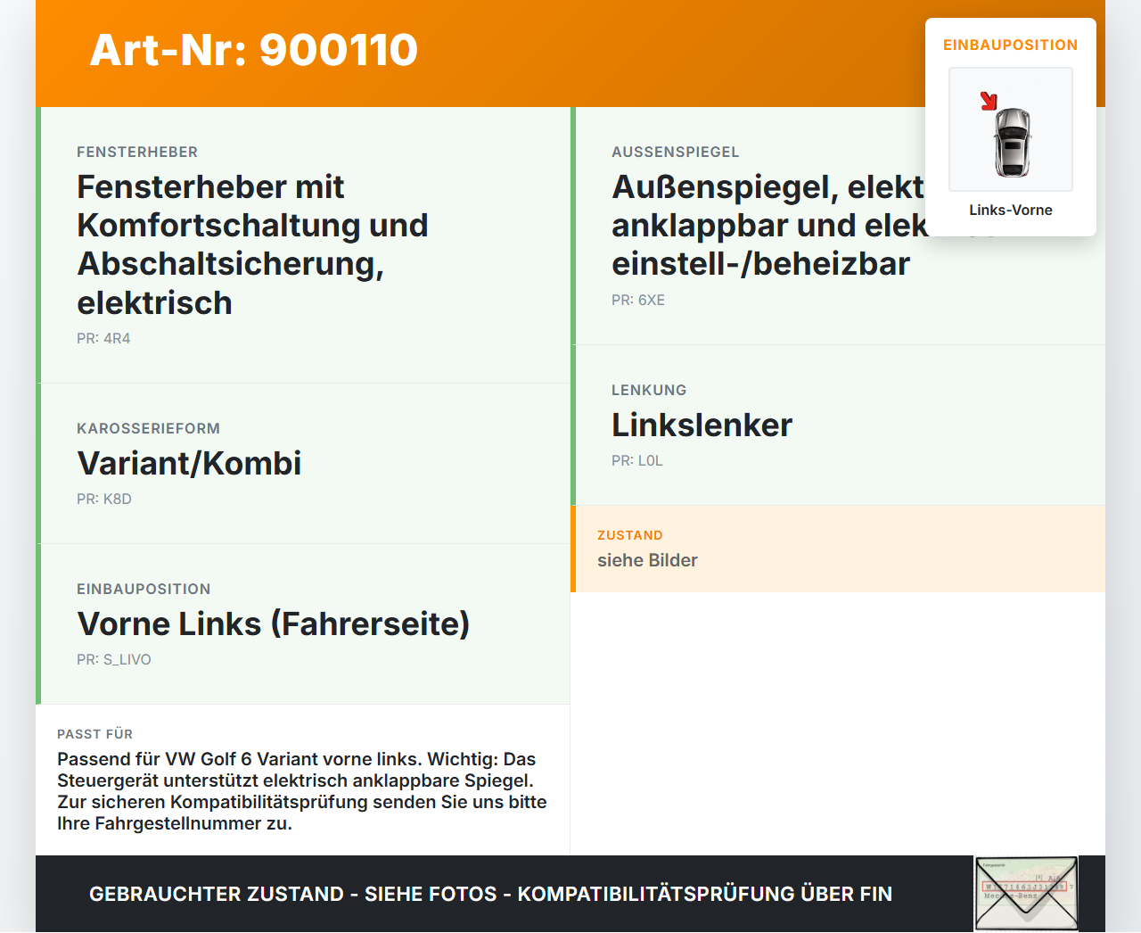 VW Golf 6 VI Variant 08-13 Kombi Fensterhebermotor Links Vorne VW Golf 6 VI Variant 08-13 02.10.2012 561959701C... Vorschau 3