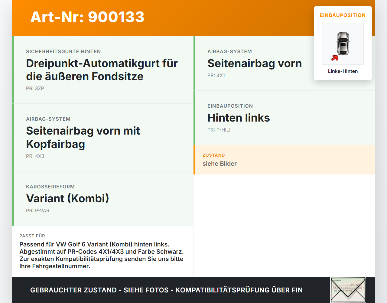 VW Golf 6 VI Variant 08-13 Kombi Gurt Sicherheitsgurt Links Hinten VW Golf 6 VI Variant 08-13 02.10.2012 1K9857805... Vorschau 3