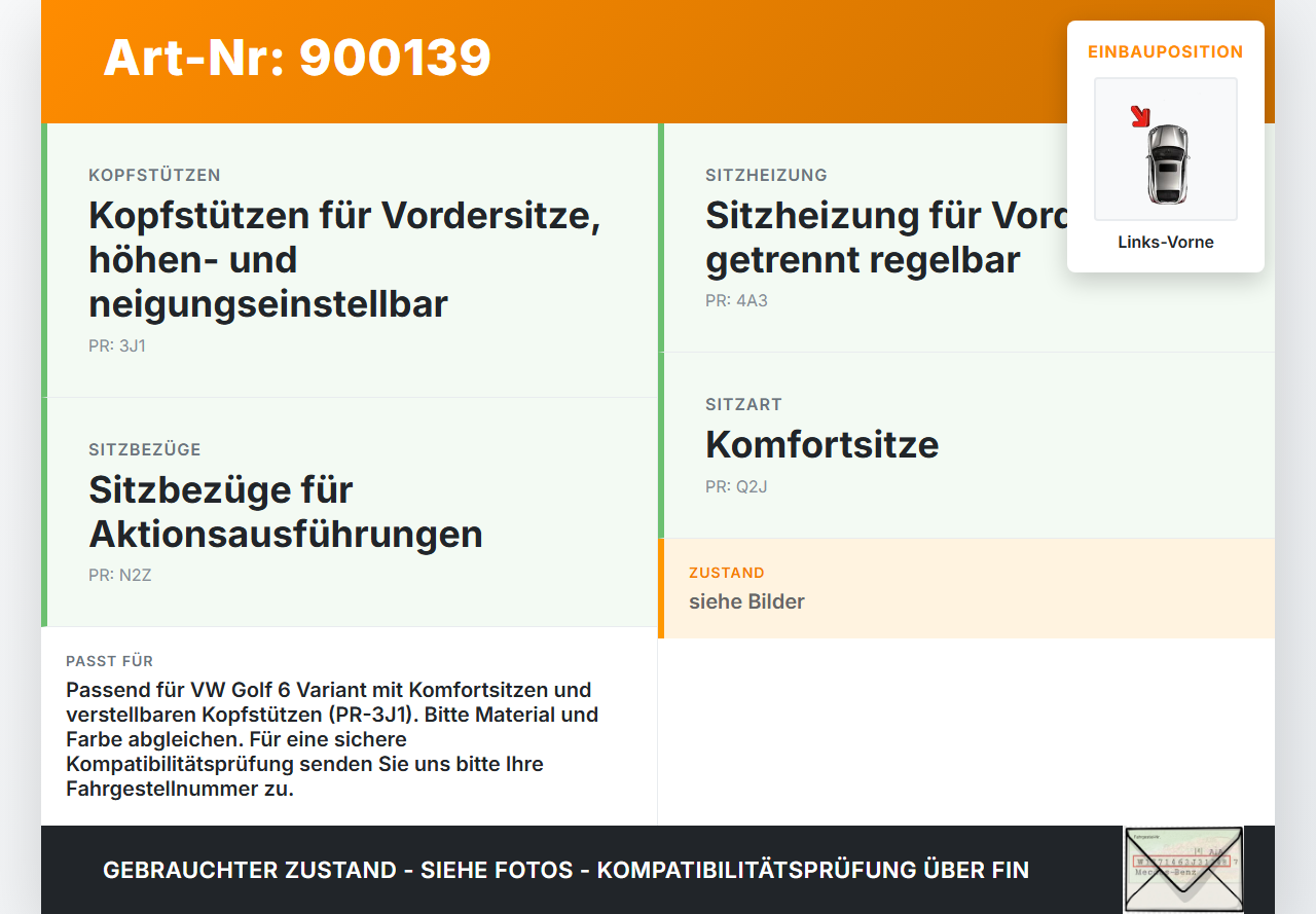 VW Golf 6 VI Variant 08-13 Kopfstütze für Fahrer Sitz Links Vorne VW Golf 6 VI Variant 08-13 02.10.2012 5M0881901H... Vorschau 3