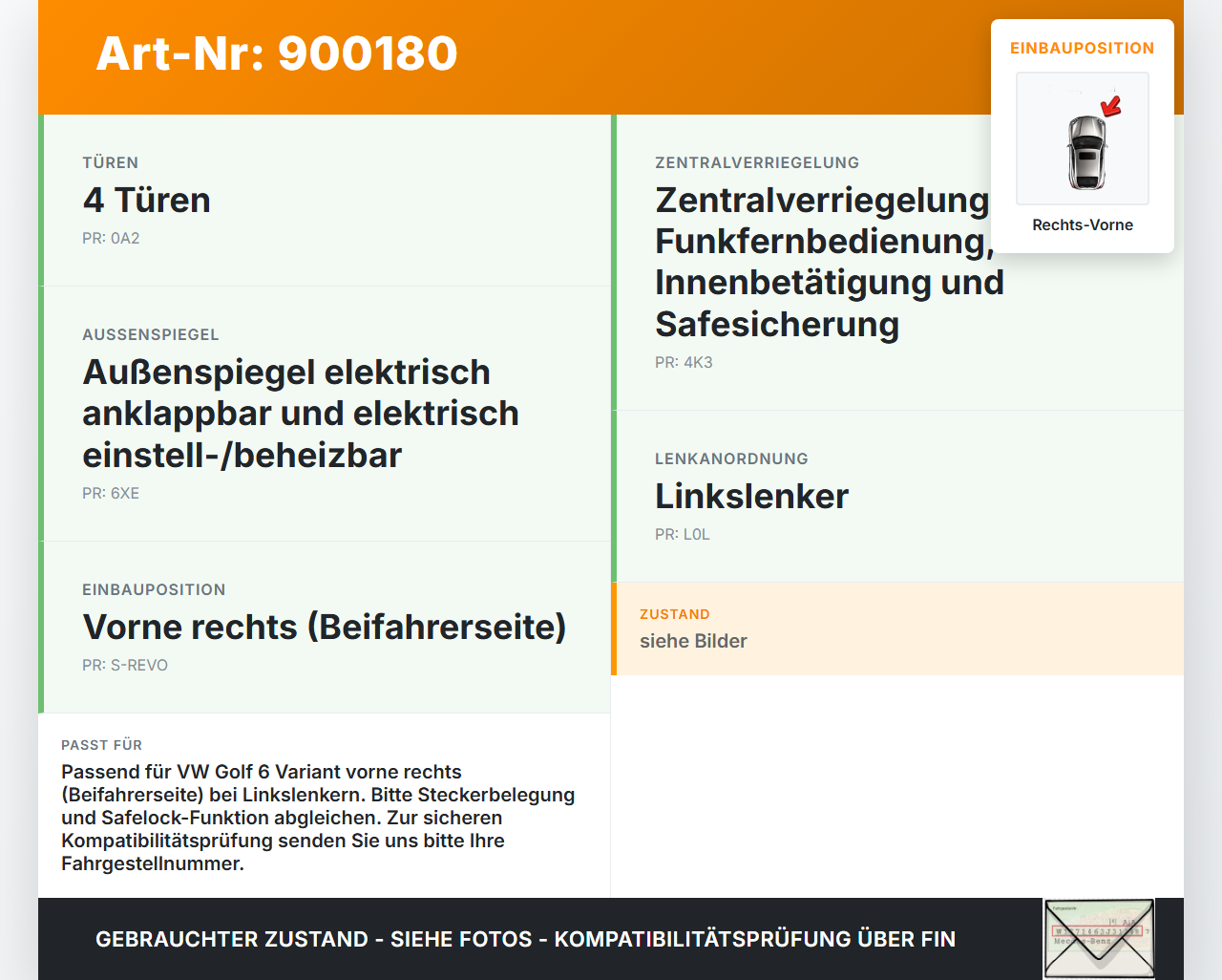 VW Golf 6 VI Variant 08-13 Kombi Türschloss m. ZV Stellmotor Rechts Vorne VW Golf 6 VI Variant 08-13 02.10.2012... Vorschau 3