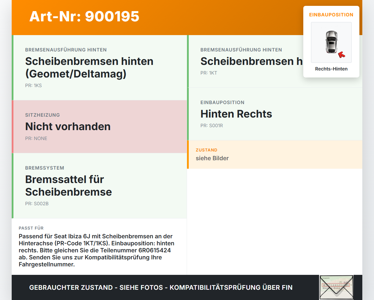Seat Ibiza IV 6J 08-12 TDi 1,6 77KW Bremssattel Bremszange Hinten Rechts Seat Ibiza IV 6J 08-12 04.05.2011... Vorschau 3