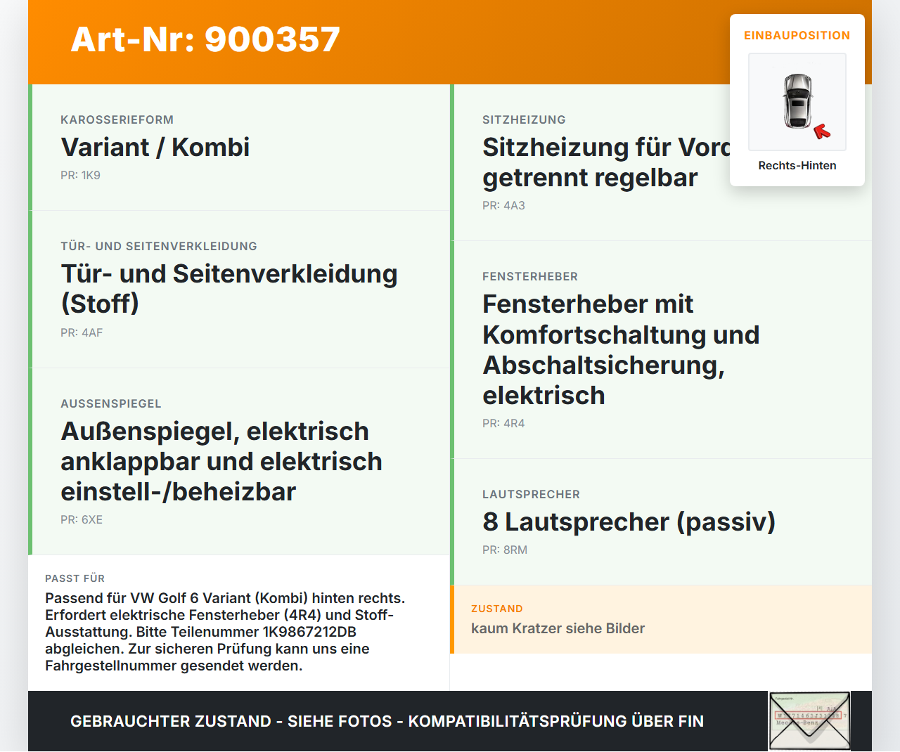 VW Golf 6 VI Variant 08-13 Kombi Türverkleidung Türpappe Rechts Hinten VW Golf 6 VI Variant 08-13 02.10.2012... Vorschau 3