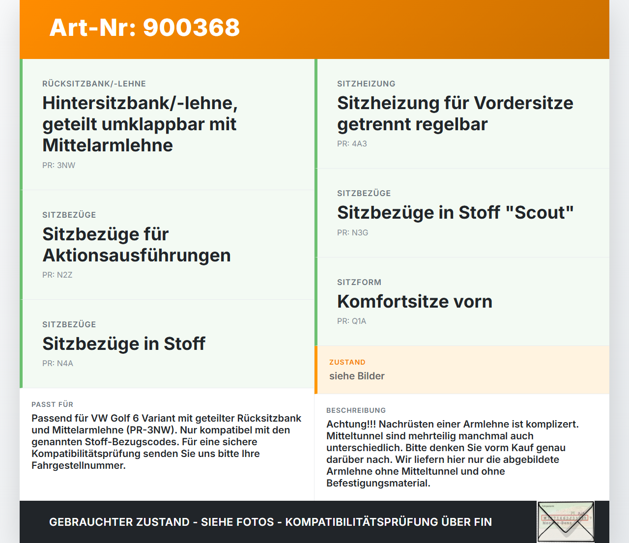 VW Golf 6 VI Variant 08-13 Armlehne Mittelarmlehne Auflage für Rücksitzbank VW Golf 6 VI Variant 08-13 02.10.2012... Vorschau 3