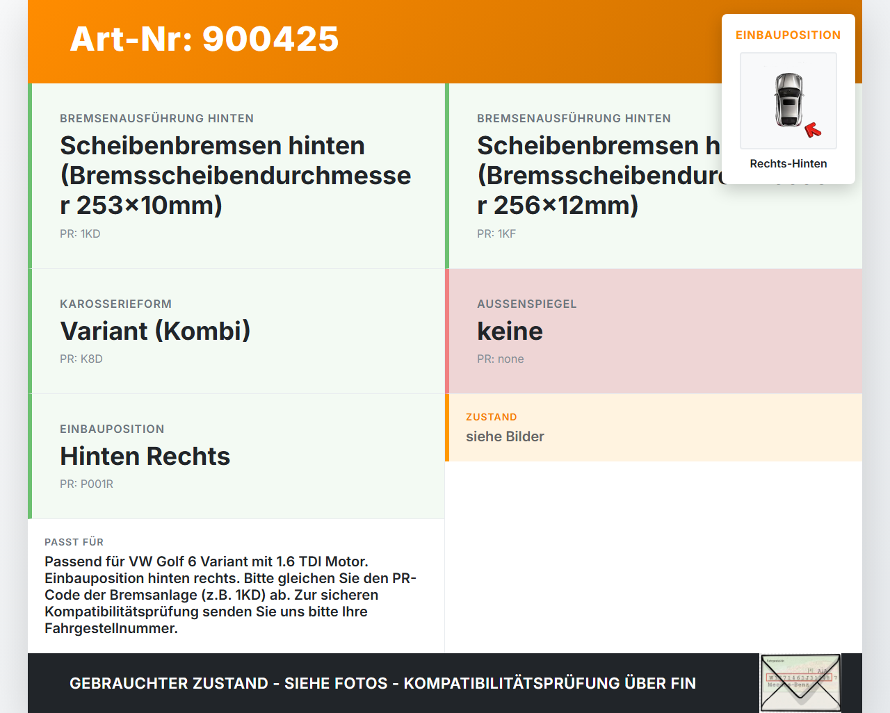 VW Golf 6 VI Variant 08-13 TDi 1,6 77KW Bremssattel Bremszange Hinten Rechts VW Golf 6 VI Variant 08-13 02.10.2012... Vorschau 3