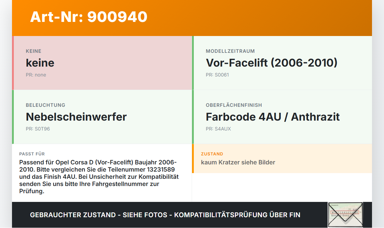 Opel Corsa D S07 06-10 Lufteinlassgitter für Stoßstange Stoßfänger 4AU Opel Corsa D S07 06-10 05.02.2008 13231589... Vorschau 3