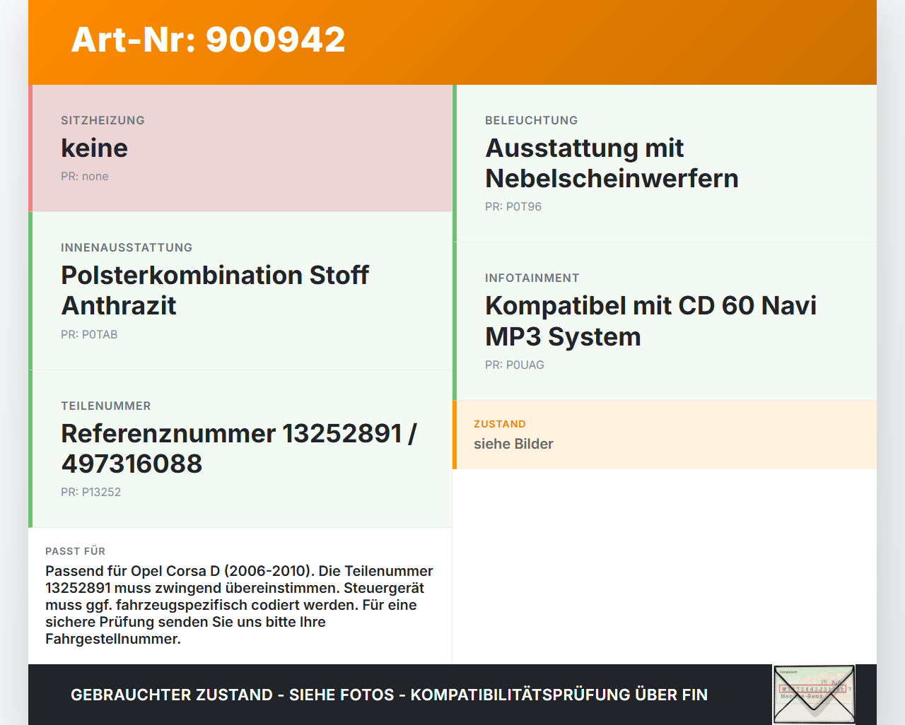 Opel Corsa D S07 06-10 Steuergerät Modul SG Komfort Opel Corsa D S07 06-10 05.02.2008 13252891 497316088 gebraucht Vorschau 3