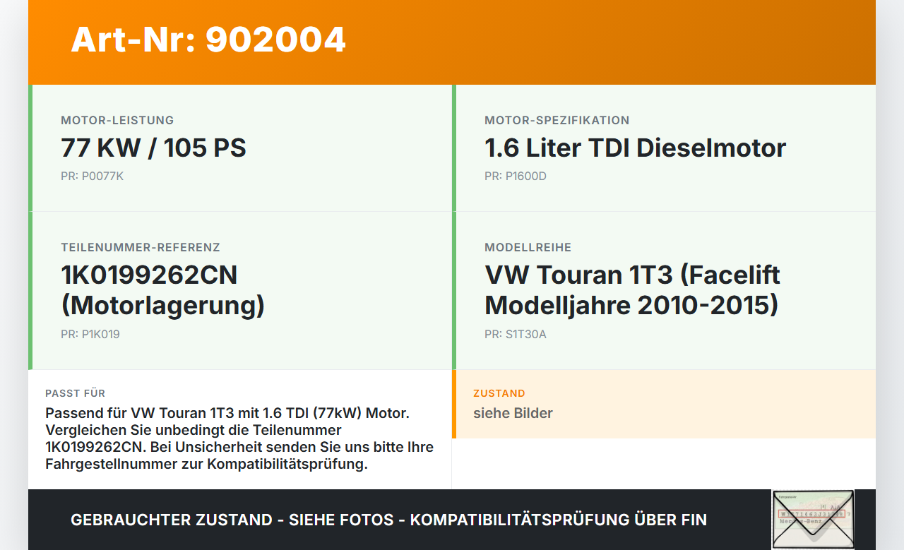 VW Touran 1T3 10-15 TDI 1,6 77KW Motorlager Motorhalter VW Touran 1T3 10-15 13.06.2012 1K0199262CN gebraucht Vorschau 3