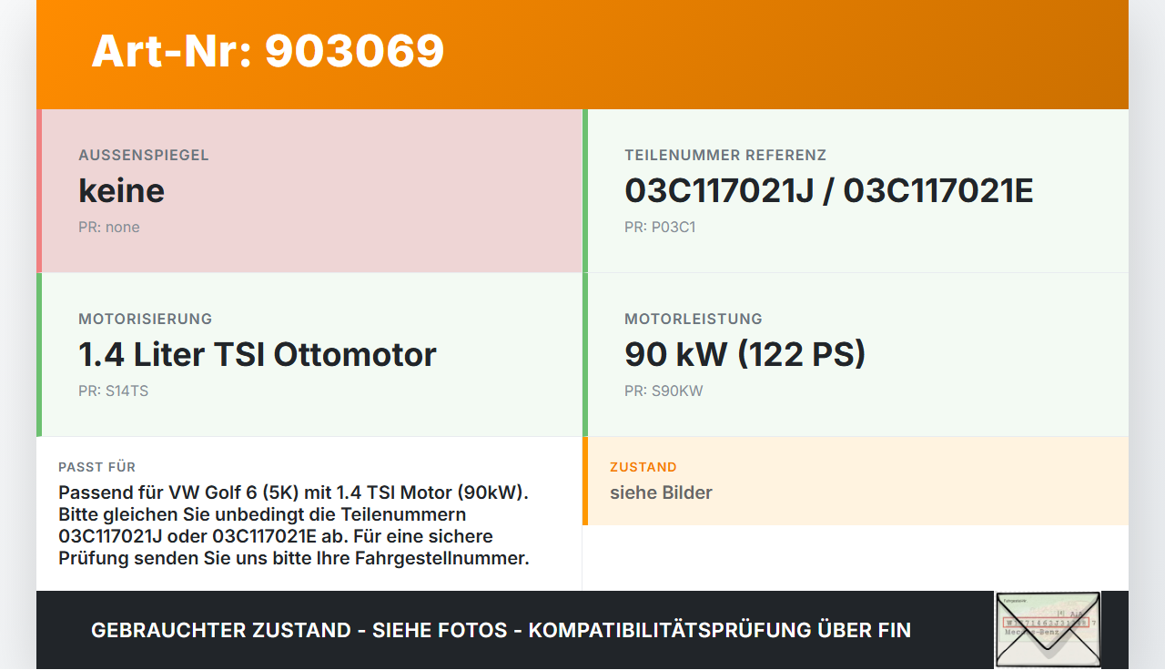 VW Golf 6 VI 5K 08-12 TSI 1,4 90KW Ölkühler VW Golf 6 VI 5K 08-12 08.01.2009 03C117021J gebraucht Vorschau 3