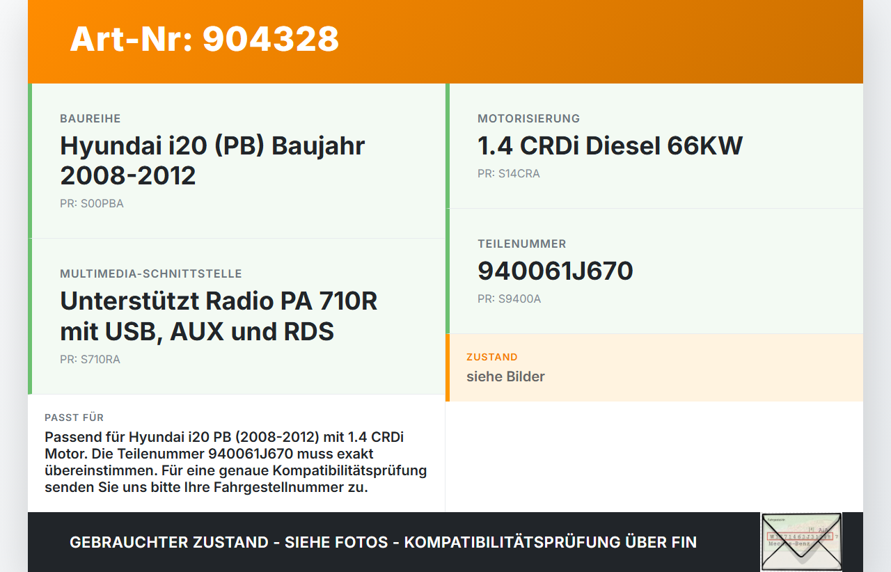 Hyundai I20 PB 08-12 CRDi 1,4 66KW Kombiinstrument Tacho Hyundai I20 PB 08-12 26.03.2010 940061J670 94006-1J670... Vorschau 3