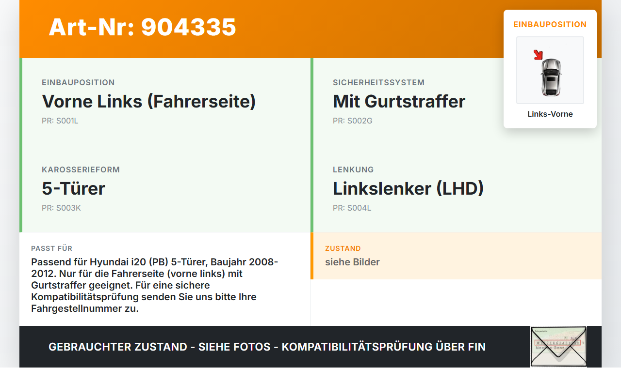 Hyundai I20 PB 08-12 5T Gurt Sicherheitsgurt m. Gurtstraffer für Fahrer Links Vorne Hyundai I20 PB 08-12 26.03.2010... Vorschau 3