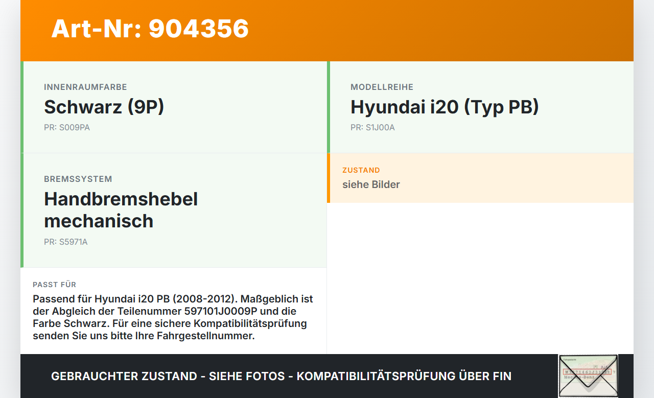 Hyundai I20 PB 08-12 Handbremshebel Hebel für Handbremse Bremshebel Hyundai I20 PB 08-12 26.03.2010 597101J0009P... Vorschau 3