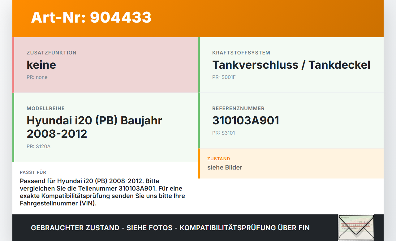 Hyundai I20 PB 08-12 Tankdeckel Verschluss Tankverschluss Hyundai I20 PB 08-12 26.03.2010 310103A901 gebraucht Vorschau 3
