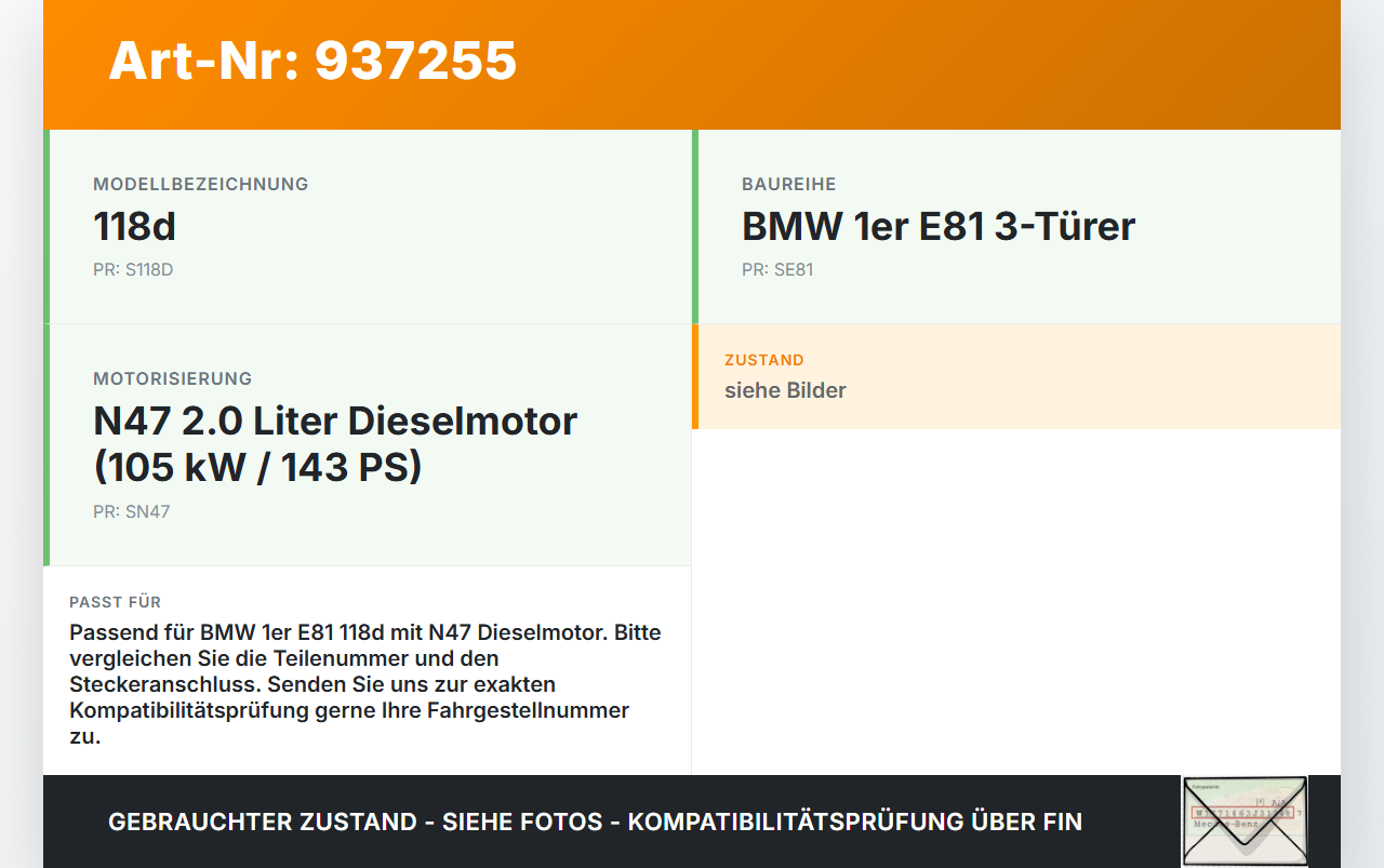 BMW E81 1er 118d 07-11 2,0d 105KW Sensor Level Ölstandsensor Ölsensor BMW E81 1er 118d 07-11 23.07.2008 7607910... Vorschau 3