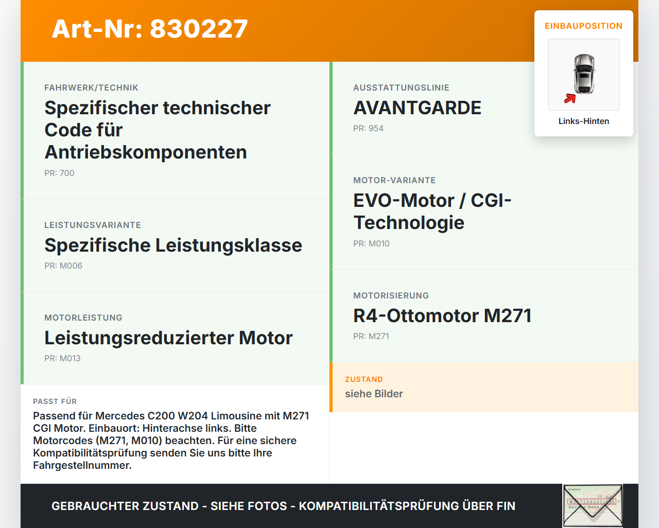 Mercedes C200 W204 07-11 Lim CGI 1,8 135KW Antriebswelle Gelenkwelle Hinten Links Mercedes C200 W204 07-11... Vorschau 3