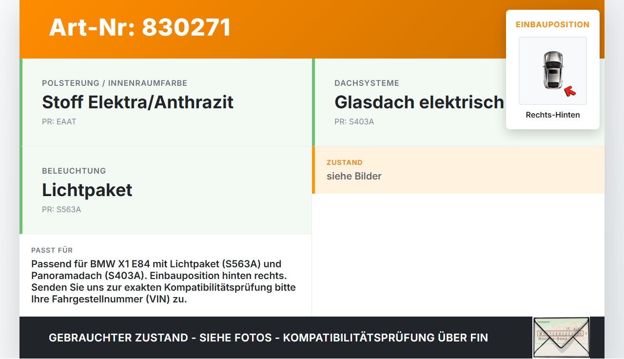 BMW X1 E84 X18D 09-12 Innenleuchte Innenraumleuchte Rechts Hinten BMW X1 E84 X18D 09-12 17.05.2010 9215612... Vorschau 3