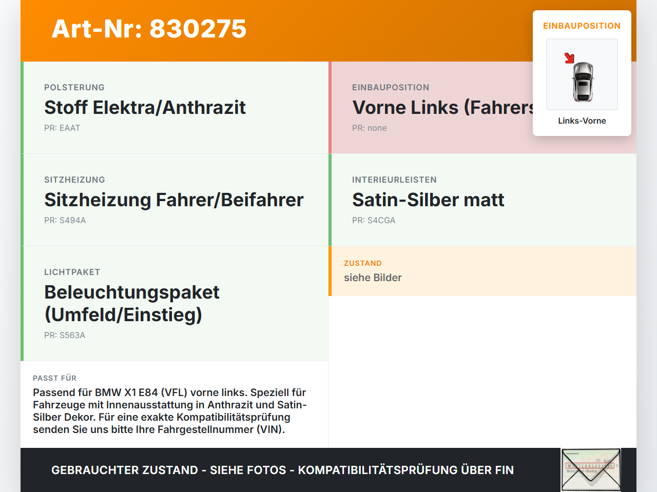 BMW X1 E84 X18D 09-12 Kombi Einstiegsleiste Links Vorne BMW X1 E84 X18D 09-12 17.05.2010 51472990843 2990843... Vorschau 3