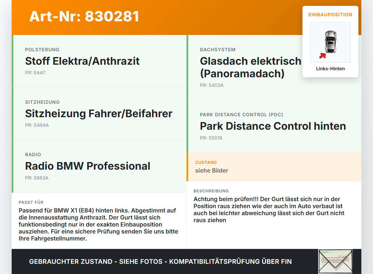 BMW X1 E84 X18D 09-12 Kombi Gurt Links Hinten BMW X1 E84 X18D 09-12 17.05.2010 72112991295 2991295 gebraucht Vorschau 3