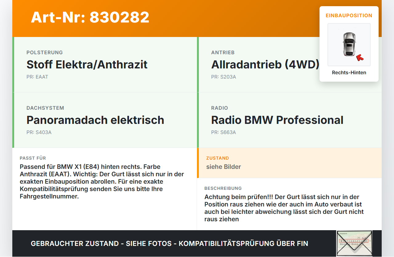 BMW X1 E84 X18D 09-12 Kombi Gurt Sicherheitsgurt Rechts Hinten BMW X1 E84 X18D 09-12 17.05.2010 72112991295 2991295... Vorschau 3