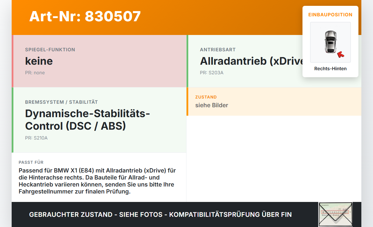 BMW X1 E84 X18D 09-12 Kombi 2,0d 105KW 4WD Achsschenkel Radnabe mit ABS Rechts Hinten BMW X1 E84 X18D 09-12... Vorschau 3