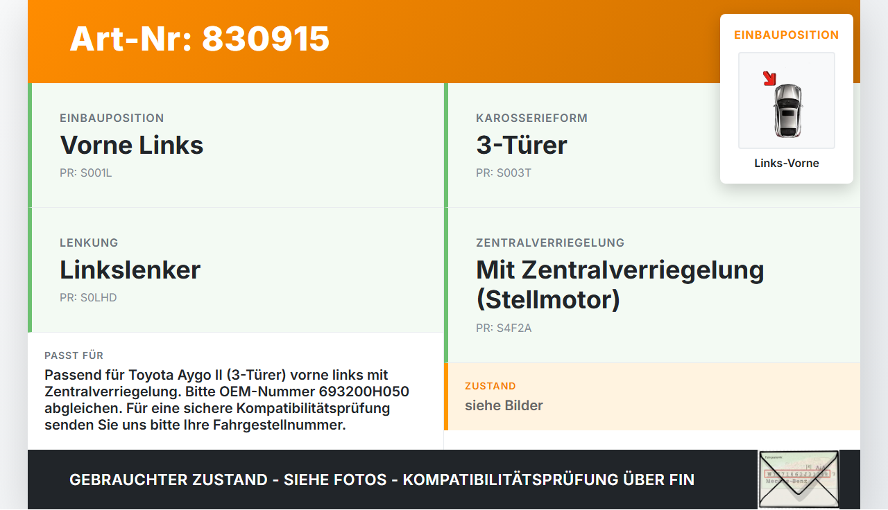Toyota Aygo II KGB4 14-18 3T Türschloss mit ZV Stellmotor Links Vorne Toyota Aygo II KGB4 14-18 14.12.2015... Vorschau 3