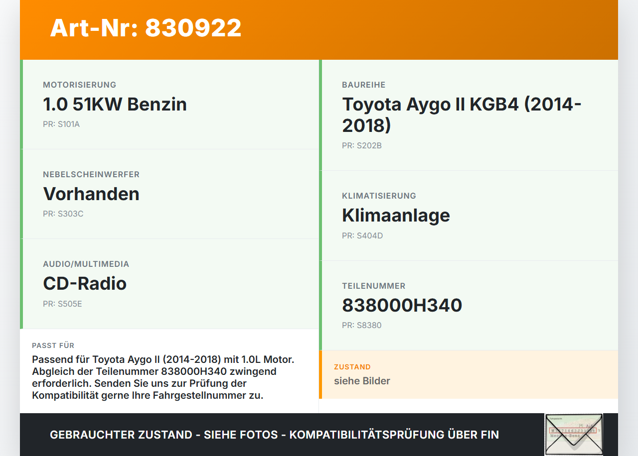 Toyota Aygo II KGB4 14-18 1,0 51KW Kombiinstrument Tacho Toyota Aygo II KGB4 14-18 14.12.2015 838000H340 69342-420U... Vorschau 3
