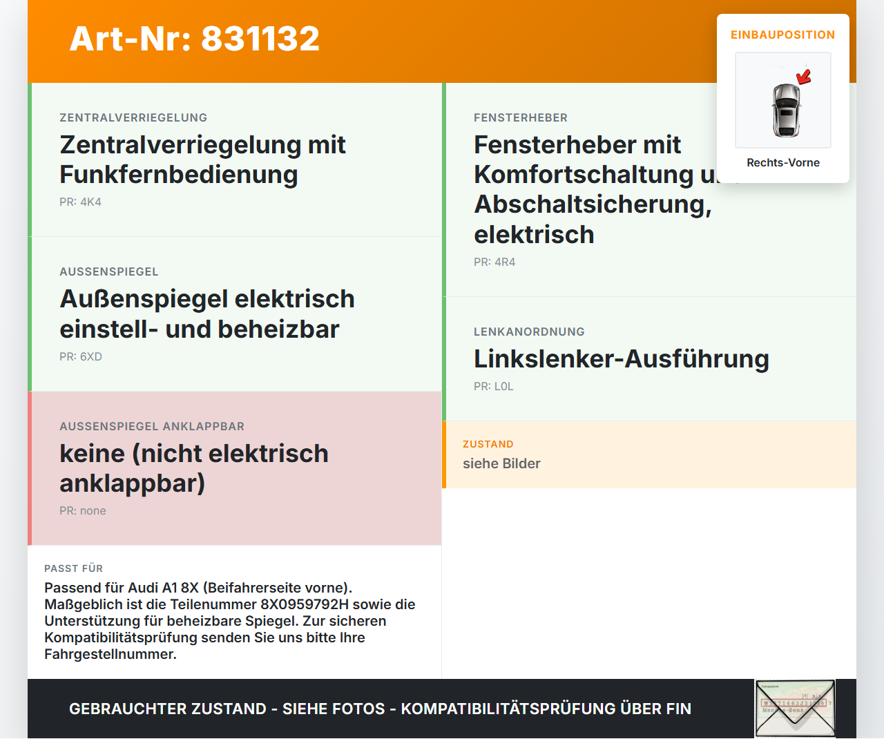 Audi A1 8X 10-14 Steuergerät ECU Modul SG Türsteuergerät Rechts Vorne Audi A1 8X 10-14 13.09.2011 8X0959792H... Vorschau 3