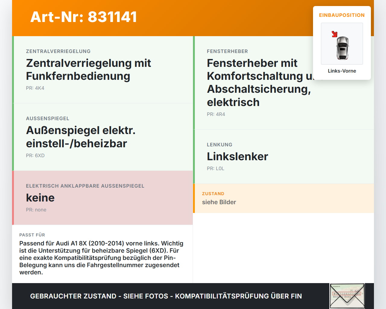 Audi A1 8X 10-14 Steuergerät ECU Modul Türsteuergerät Links Vorne Audi A1 8X 10-14 13.09.2011 8X0959793H 8X0959793D... Vorschau 3