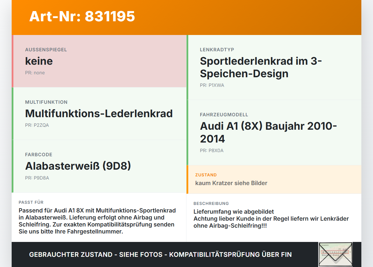 Audi A1 8X 10-14 Lenkrad ohne Airbag Audi A1 8X 10-14 13.09.2011 8X0064244A 6164307 gebraucht Vorschau 3