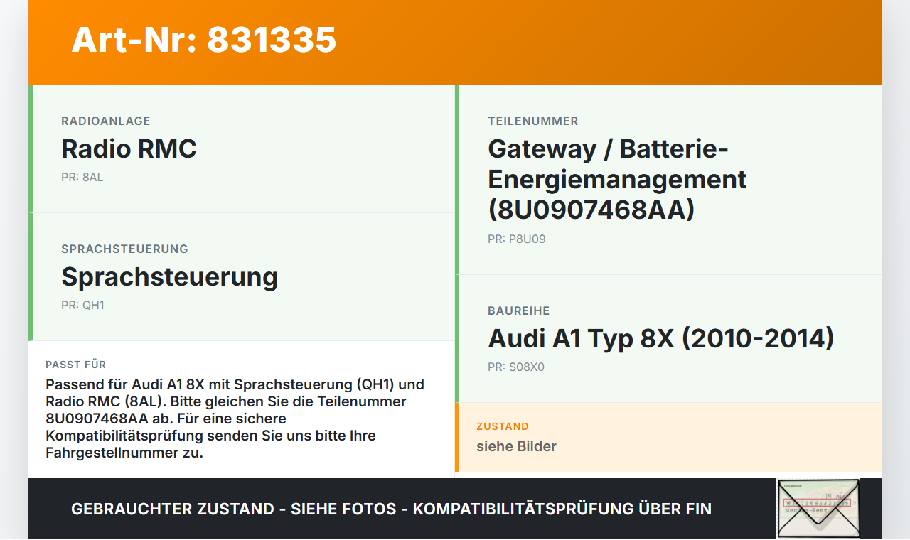 Audi A1 8X 10-14 Steuergerät SG Gateway BEM Audi A1 8X 10-14 13.09.2011 8U0907468AA 8U0907468A gebraucht Vorschau 3
