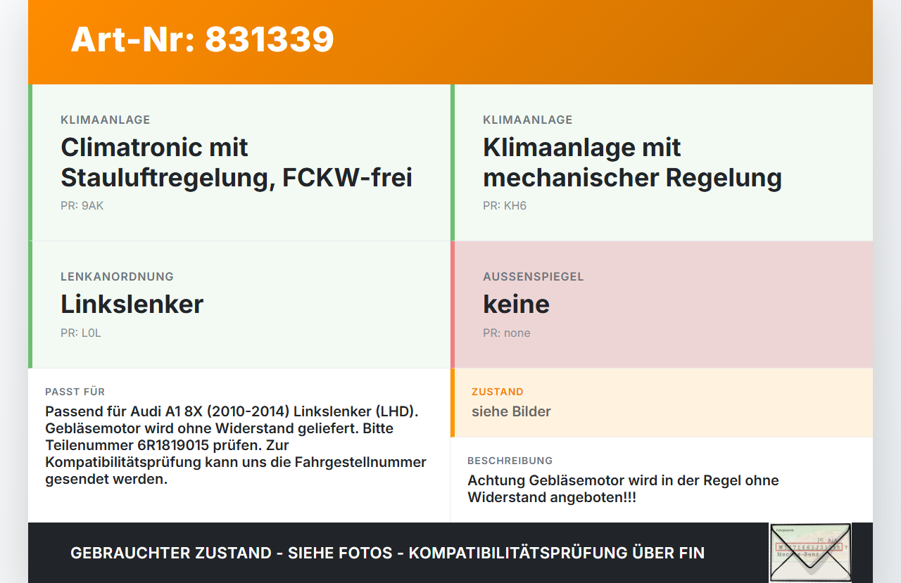Audi A1 8X 10-14 Gebläsemotor Lüftermotor Heizungsgebläse Audi A1 8X 10-14 13.09.2011 6R1819015 X7430001 gebraucht Vorschau 3