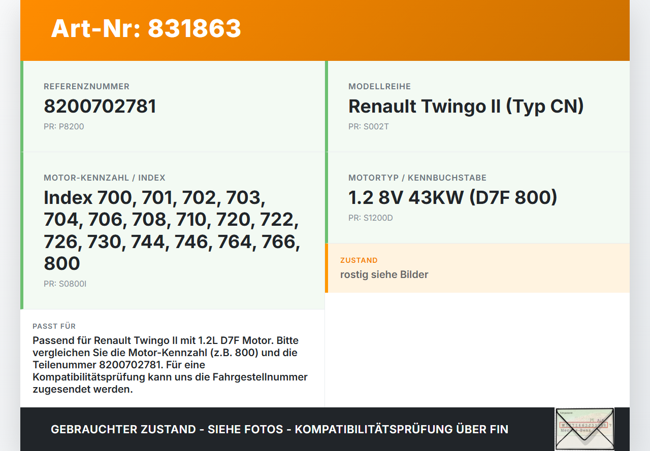 TWINGO II CN 07-12 1,2 43KW D7F800 Ölwanne Motorwanne TWINGO II CN 07-12 11.09.2008 8200702781 gebraucht Vorschau 3