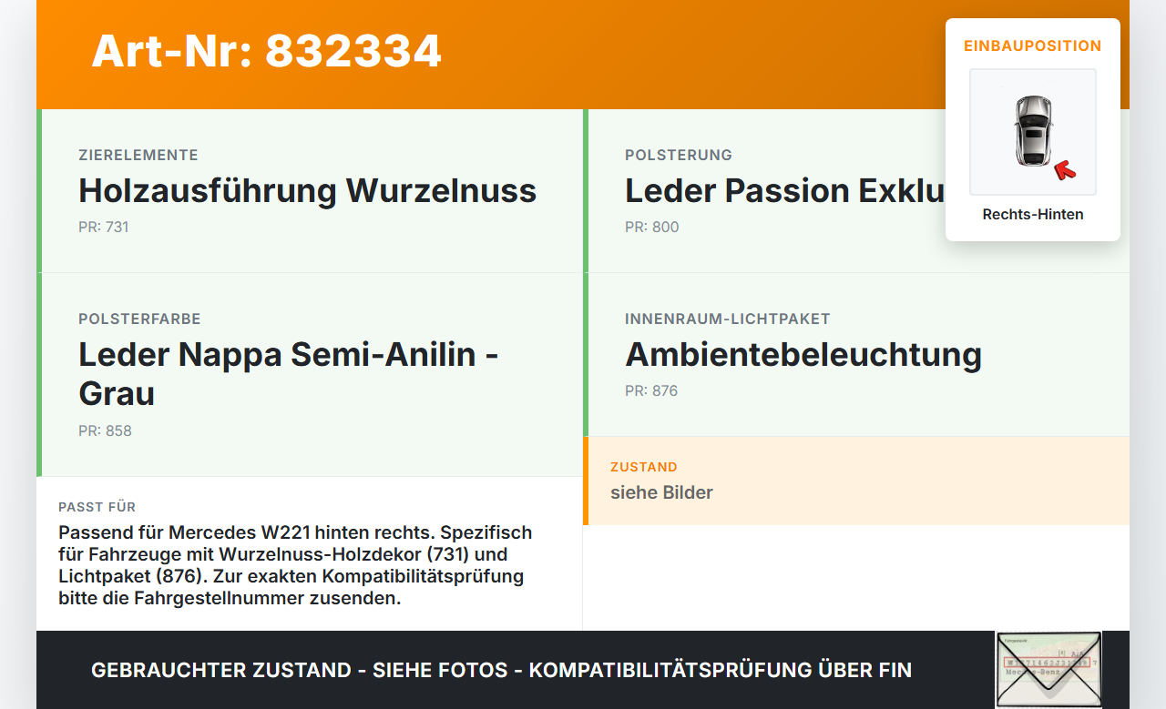 Mercedes W221 S350 05-09 Türleiste Rechts Hinten Innen Holzdekor 775 Mercedes W221 S350 05-09 13.12.2005... Vorschau 3