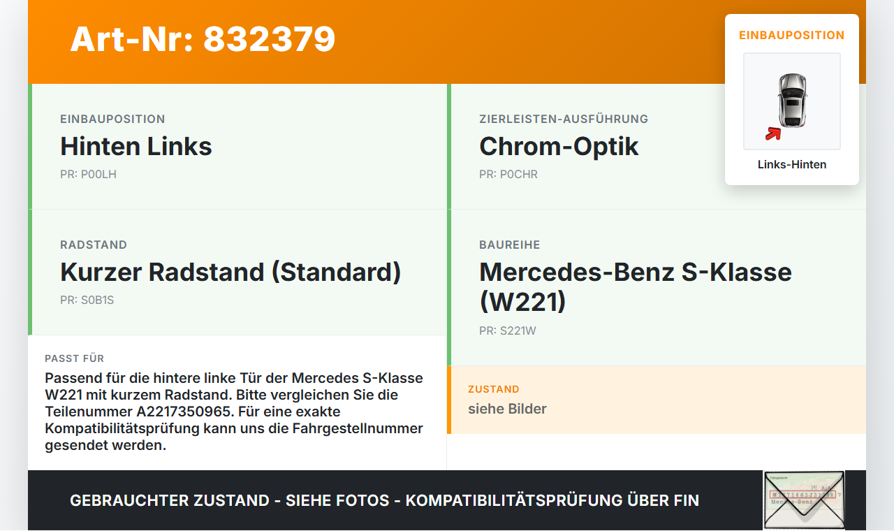 Mercedes W221 S350 05-09 Leiste für Tür Scheibendichtung Links Hinten Mercedes W221 S350 05-09 13.12.2005... Vorschau 3