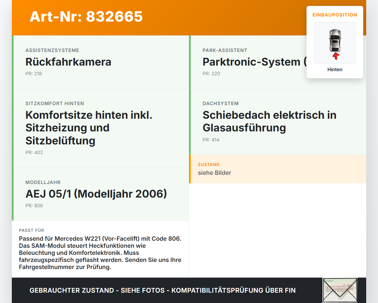 Mercedes W221 S350 05-09 Steuergerät ECU Modul SAM Hinten Mercedes W221 S350 05-09 13.12.2005 A2215455732... Vorschau 3