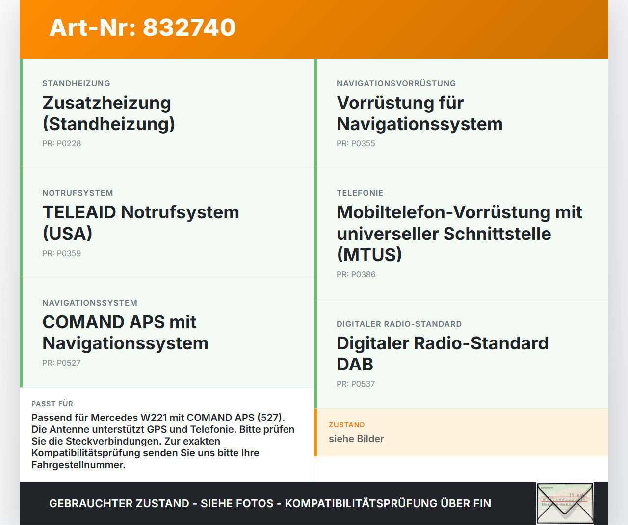 Mercedes W221 S350 05-09 Antenne Dachantenne Mercedes W221 S350 05-09 13.12.2005 A2218203175 gebraucht Vorschau 3