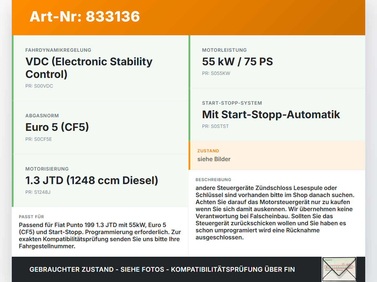 Fiat Punto 199 09-11 JTD 1,3 55KW Steuergerät ECU für Motor Motorsteuergerät Fiat Punto 199 09-11 26.08.2011... Vorschau 3
