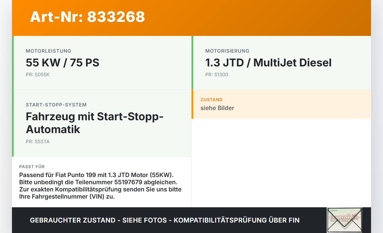 Fiat Punto 199 09-11 JTD 1,3 55KW Ölwanne Motorwanne Fiat Punto 199 09-11 26.08.2011 55197679 gebraucht Vorschau 3